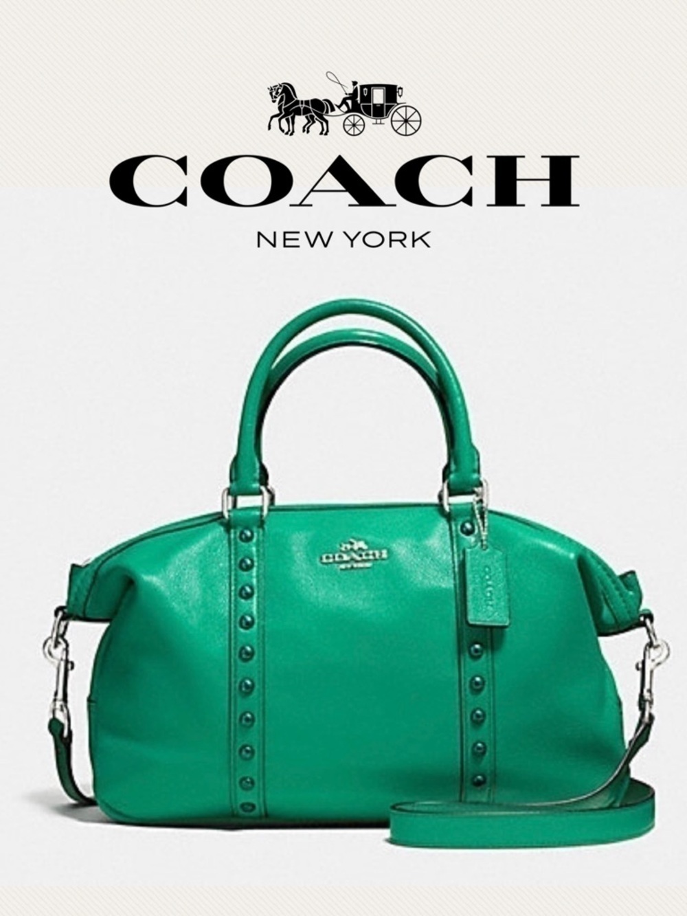 Coach Central Rivet Leaf Enamel Green Leather Bag - Picture 1 of 7